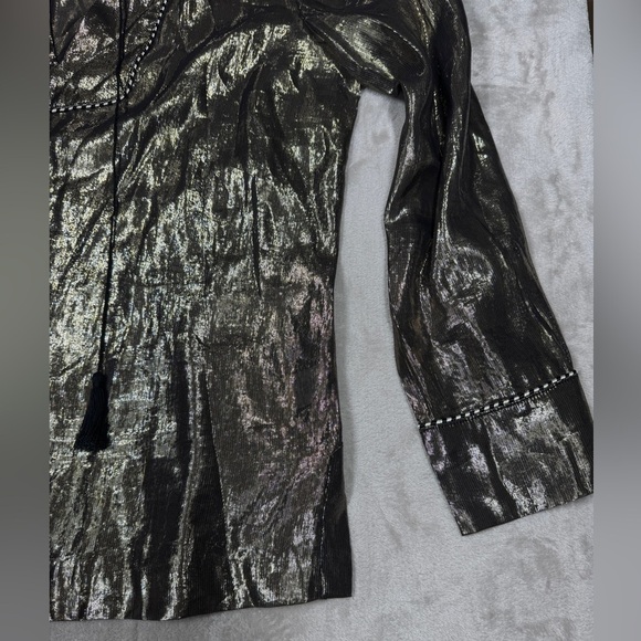 J.Crew Silk Metallic Blend Gold Shimmer Boho Long Sleeves Tunic Blouse Size 8 - Picture 7 of 16
